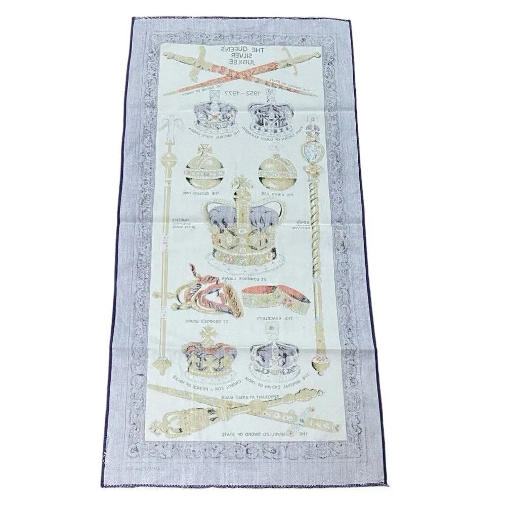 Vintage 1977 Lamont The Queen's Silver Jubilee Purple Cotton Tea Towel 29 x 14